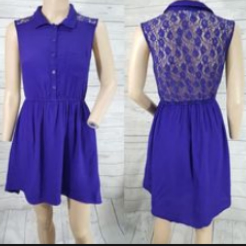 Roxy Hi low dress collared V neck lace back button